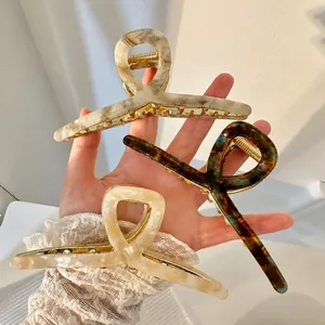 Pinza Grande Para El Cabello De Acetato Patrón De Mármol Agarre Fuerte Clip De Tiburón Accesorio Elegante Para Mujer