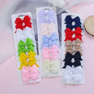 Multicolor grograin ribbon bow hair clips set for babies and girls in candy colors