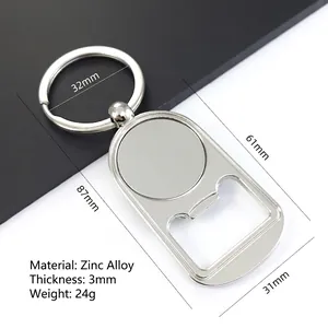 Detailweergave van de zinklegering flesopener sleutelhanger met afmetingen