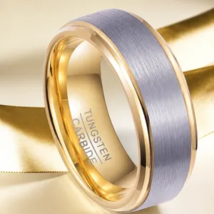 Stylish two-tone brushed silver and gold stainless steel ring for men's jewelry