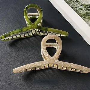 Elegant large acetate hair claw clips with marble pattern for women, set of 2 colors