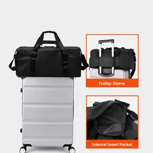 Sac de sport de voyage grande capacité avec manchon de chariot pour bagages de 20-28 pouces