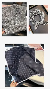 Detail of vintage black and white leopard and polka dot silk-cotton square scarf