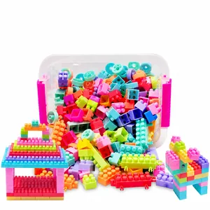 Set di blocchi da costruzione educativi colorati con grande scatola di plastica