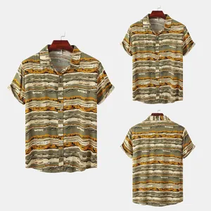 Multi-angle view of men's slim fit abstract stripe short sleeve casual summer shirt