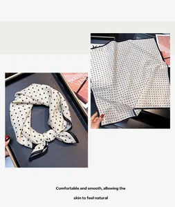 Elegant black and white polka dot silk cotton small square scarf for women