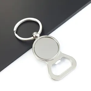 Flaschenöffner-Schlüsselanhänger aus Zinklegierung mit runder Leerfläche für Gravur