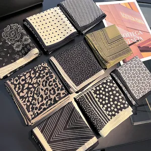 Assortment of vintage black and white silk cotton blend small square scarves for women