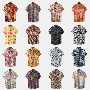 Men's Casual Short Sleeve Printed Shirt Summer Floral Beach Button Down Polyester Cotton Top Vintage Patchwork Ethnic Style Blouse