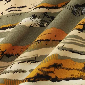 Macro detail of breathable woven fabric featuring abstract earthy stripes for men's summer shirt