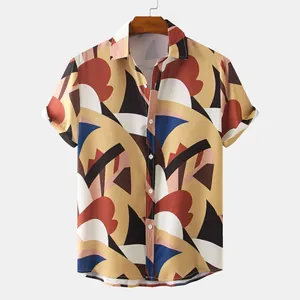 Men's stylish casual short sleeve shirt featuring a vibrant abstract geometric print