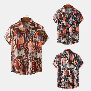Men's casual short-sleeve shirt featuring vintage abstract graffiti letter print