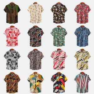 Herren Casual Blumenmuster Kurzarm Strandhemd Baumwolle Europäische Übergröße Hawaiihemd Tropisches Muster Top