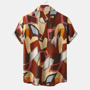 Back view of men's short sleeve shirt with colorful geometric abstract print pattern