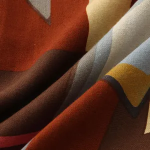 Macro detail of men's casual shirt fabric with geometric print and linen texture