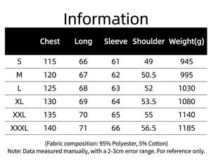 Size chart for men's vintage suede jacket showing dimensions and weight info.