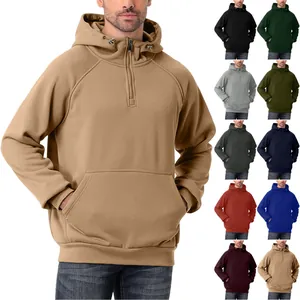 Men's heavy half-zip hoodie shown in multiple solid color options for autumn wear.