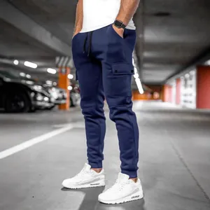 Men's navy blue cargo joggers with multi-pockets and adjustable drawstring waist
