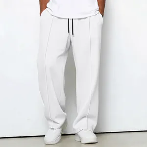 Men's Waffle Knit Straight Leg Casual Pants Polyester Solid Color Drawstring Sporty Loose Bottom Fashion Comfort Trousers