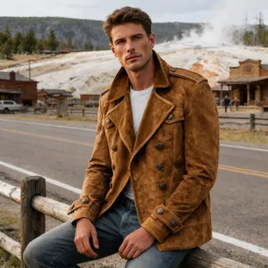 Giacca da Uomo Retro Workwear in Poliestere Consistenza Scamosciata Colletto a Revers Doppiopetto Cappotto Casual Largo Multitasche Autunno Inverno