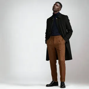 Classic black mid-length windbreaker jacket for men in a minimalist commuter style