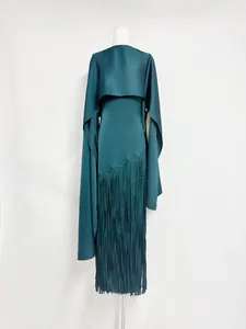 Women's Summer Elegant Solid Color Acetate Tassel Dress With Shrug Cover-up Two Piece Set Maxi A-Line Banquet Party Outfit