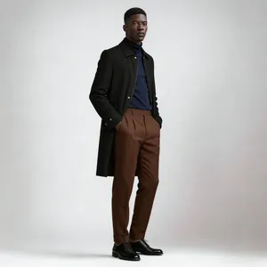 Professional full body studio shot of a minimalist black mid-length windbreaker jacket