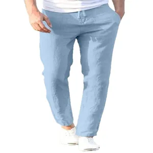 Pantaloni casual in lino celeste da uomo con coulisse per il massimo comfort estivo.