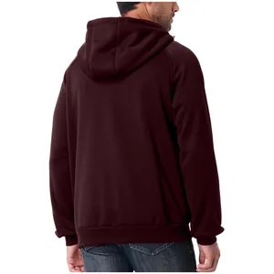 Premium heavy burgundy hoodie shown from the back view with focus on fabric texture