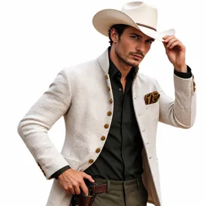 Men's retro white tweed slim fit casual blazer with a classic single-breasted design