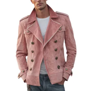 Giacca vintage da uomo in camoscio rosa con revers e bottoni a doppio petto stile casual e trendy