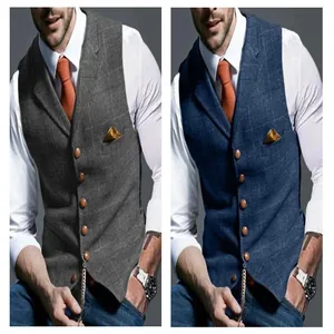 Professional comparison of slim fit plaid men's waistcoats in grey and blue colors