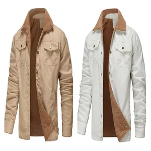 Comparison of men's fleece-lined winter work jackets in khaki and white options.