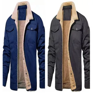 Men's winter fleece-lined work jacket with sherpa collar in navy and grey colors