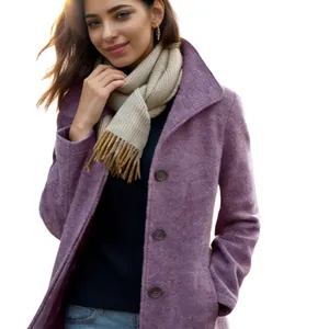 Retro purple single-breasted wool coat for women, mid-length slim fit winter outerwear