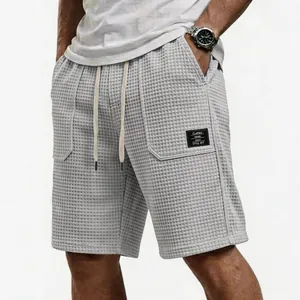 Herren Sommer Waffelstrick Shorts Lässige Kordelzug Elastische Taille Strandshorts Mit Taschen Einfarbig Atmungsaktiv Unterteil