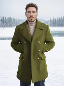 Cappotto in lana da uomo verde oliva in stile navy con raffinati bottoni dorati