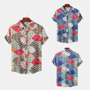 Chemise de plage pour hommes à manches courtes avec imprimé floral patchwork coloré