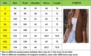 Women's slim fit brown blazer size chart showing bust waist and shoulder dimensions