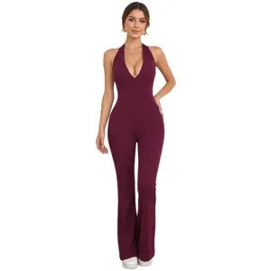Sexy rückenfreier Neckholder Einteiler mit ausgestelltem Bein für Damen Sommer
