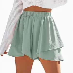 Short jupe à plusieurs couches vert menthe pour femmes avec taille haute élastique