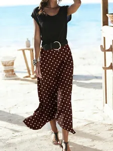 Elegant summer resort style polka dot mermaid midi skirt with elastic waist for women