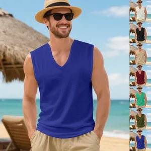 Men's V-neck quick-dry muscle tank top displayed in multiple summer colors