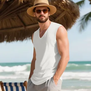 Men's breathable V-neck sleeveless quick-dry tank top for summer sports and beach lifestyle