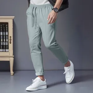 Pantalon de costume ajusté pour homme avec cordon de serrage et revers aux chevilles