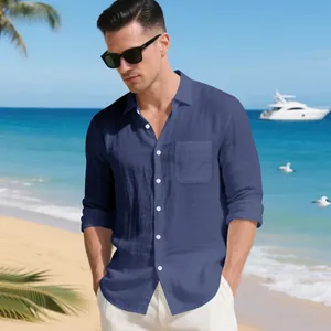 Camicia casual da uomo in lino blu a maniche lunghe perfetta per le vacanze al mare