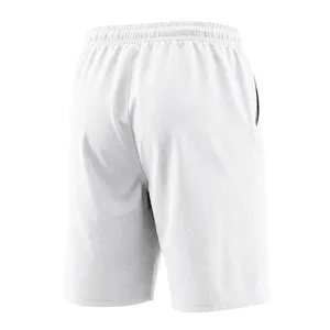 Detailed back view of men's white linen casual shorts featuring elastic waistband