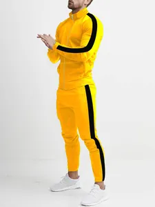 Tuta Casual da Uomo in Poliestere Colore a Contrasto Striscia Laterale Sportivo Manica Lunga Giacca Collo Alto E Pantaloni Top And Bottom