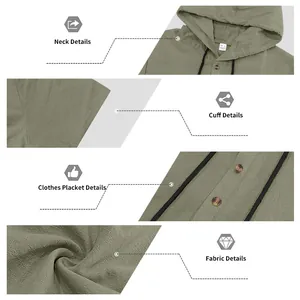 Viste dettagliate della felpa casual in lino con cappuccio da uomo con texture