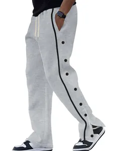 Pantalon de sport gris de qualité pour homme avec boutons-pression et bandes côté